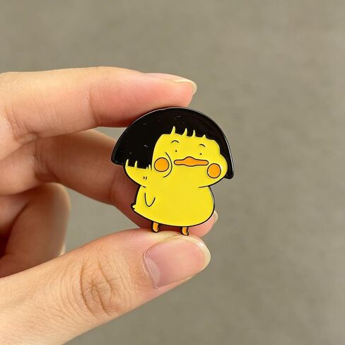 Cute Bob Hair Yellow Duck Enamel Pin Kawaii Cartoon Lapel Brooch Funny Duckling Lapel Pin Badge for Jackets Backpacks Hats Decorative Accessories in Kuwait