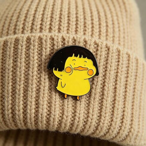 Cute Bob Hair Yellow Duck Enamel Pin Kawaii Cartoon Lapel Brooch Funny Duckling Lapel Pin Badge for Jackets Backpacks Hats Decorative Accessories in Kuwait