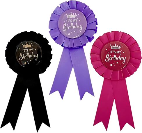3 PCS Its My Birthday Pin Badge Brooch, Purple Birthday Decorations Birthdays Pins for women, Birthday bow Pin Suitable for Party Decorations (Pink+Purple+Black) in Saudi Arabia
