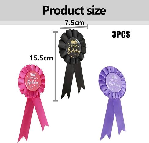 3 PCS Its My Birthday Pin Badge Brooch, Purple Birthday Decorations Birthdays Pins for women, Birthday bow Pin Suitable for Party Decorations (Pink+Purple+Black) in Saudi Arabia