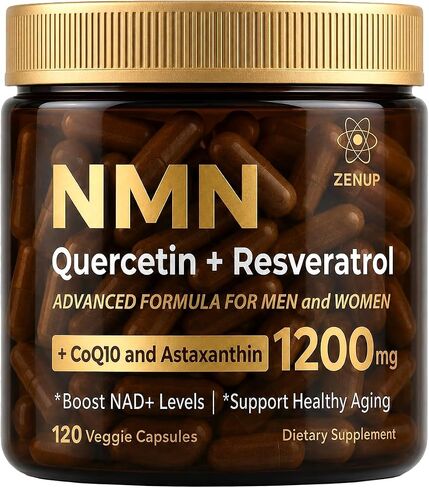 NMN Supplement, 1200mg Blend with 600mg NMN, 250mg Quercetin, 200mg Resveratrol, CoQ10 & Astaxanthin, Daily Supplement Formula, 120 Veggie Capsules, 60 Servings in Saudi Arabia