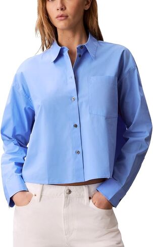 Calvin Klein Women's Cotton Poplin Cropped Shirt in Kuwait