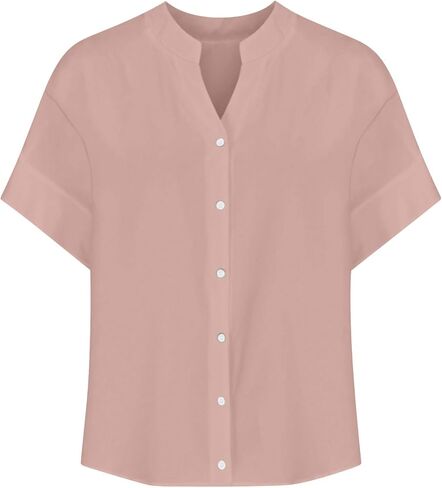 Womens Button Down Shirts Roll Up Sleeve Dressy Casual Blouses V Neck Summer Linen Work Shirts Tops Loose Fit Clothes in Kuwait