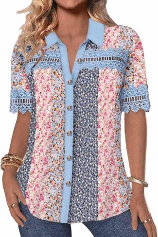 Plus-Size Women's Short Sleeve v-Neck Printed top, Fashionable Summer and Sping Style, Suitable for Casual outings in Kuwait