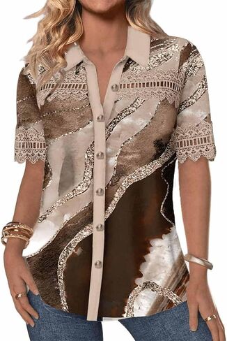 Plus-Size Women's Short Sleeve v-Neck Printed top, Fashionable Summer and Sping Style, Suitable for Casual outings in Kuwait