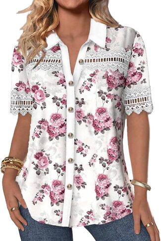 Plus-Size Women's Short Sleeve v-Neck Printed top, Fashionable Summer and Sping Style, Suitable for Casual outings in Kuwait