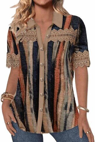 Plus-Size Women's Short Sleeve v-Neck Printed top, Fashionable Summer and Sping Style, Suitable for Casual outings in Kuwait