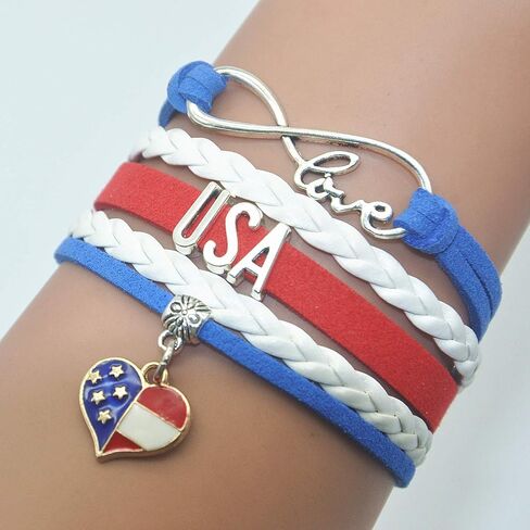 HCChanshi American Usa Bracelet - Infinity Love Charm Bracelet American Flag Gifts For Women, Men, Adult (Royal Blue, White and Red) in Saudi Arabia