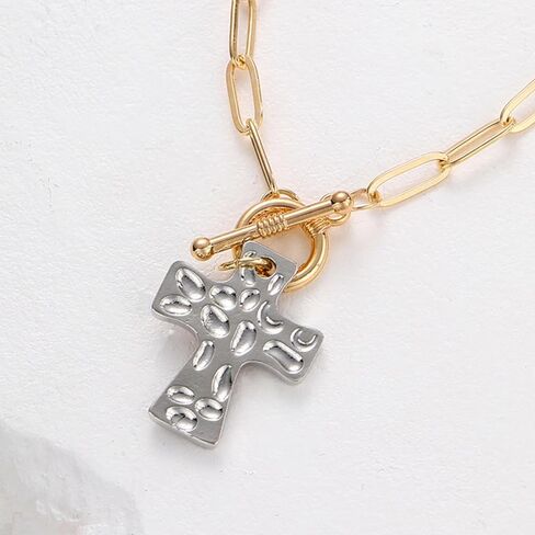 Cross Bracelet for Women Vintage Style Two-Tone Cross Chain Bracelet Gold Plated Paperclip Link Adjustable OT Clasp Jewelry in Saudi Arabia