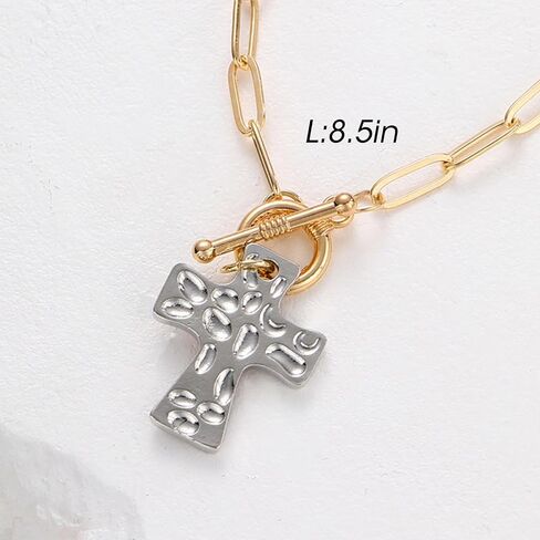 Cross Bracelet for Women Vintage Style Two-Tone Cross Chain Bracelet Gold Plated Paperclip Link Adjustable OT Clasp Jewelry in Saudi Arabia