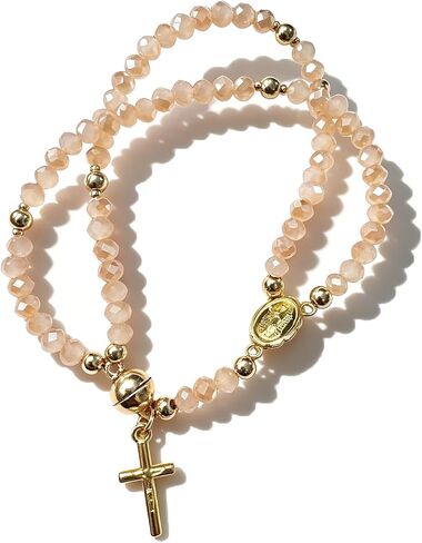 Rosary Cross Bracelet for Women Catholic Layered Beaded Cross Charm Chain Bracelet Trendy Christian Prayer Rosary Link Bracelets Unique Statement Catholic Gift in Saudi Arabia