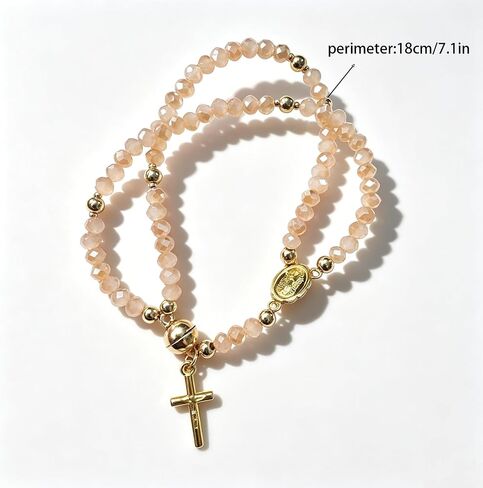 Rosary Cross Bracelet for Women Catholic Layered Beaded Cross Charm Chain Bracelet Trendy Christian Prayer Rosary Link Bracelets Unique Statement Catholic Gift in Saudi Arabia