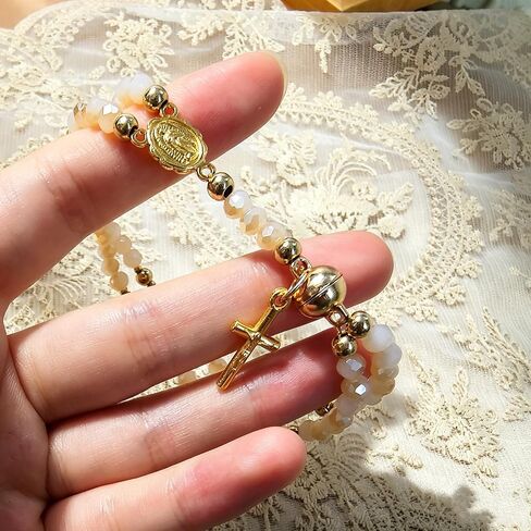 Rosary Cross Bracelet for Women Catholic Layered Beaded Cross Charm Chain Bracelet Trendy Christian Prayer Rosary Link Bracelets Unique Statement Catholic Gift in Saudi Arabia