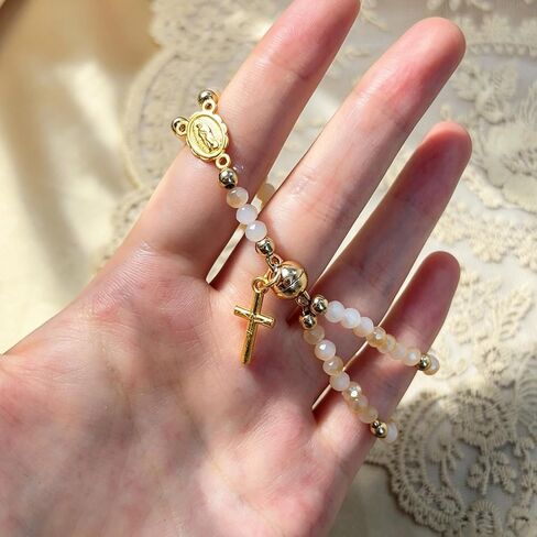 Rosary Cross Bracelet for Women Catholic Layered Beaded Cross Charm Chain Bracelet Trendy Christian Prayer Rosary Link Bracelets Unique Statement Catholic Gift in Saudi Arabia