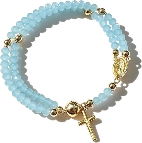 Rosary Cross Bracelet for Women Catholic Layered Beaded Cross Charm Chain Bracelet Trendy Christian Prayer Rosary Link Bracelets Unique Statement Catholic Gift in Saudi Arabia