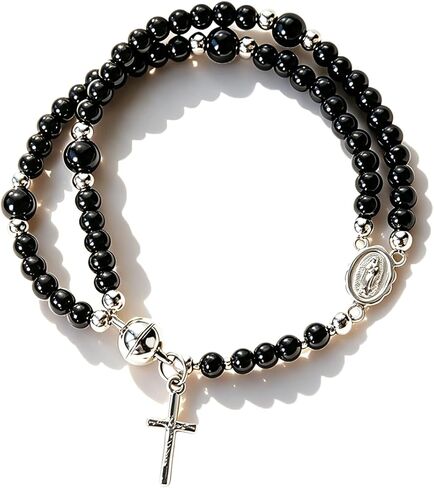 Rosary Cross Bracelet for Women Catholic Layered Beaded Cross Charm Chain Bracelet Trendy Christian Prayer Rosary Link Bracelets Unique Statement Catholic Gift in Saudi Arabia