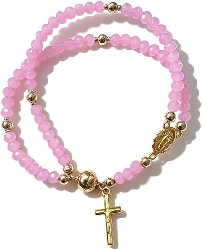 Rosary Cross Bracelet for Women Catholic Layered Beaded Cross Charm Chain Bracelet Trendy Christian Prayer Rosary Link Bracelets Unique Statement Catholic Gift in Saudi Arabia
