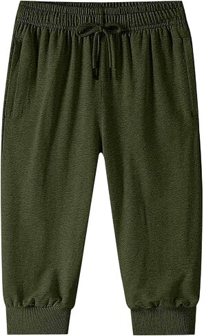 Men Baggy Capri Sweatpants Loose Cotton Drawstring Joggers with Pockets Casual Athletic Workout Gym Capri Sweat Pants in Kuwait
