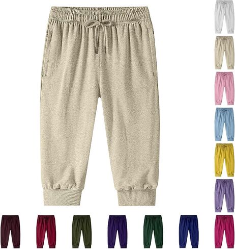 Men Baggy Capri Sweatpants Loose Cotton Drawstring Joggers with Pockets Casual Athletic Workout Gym Capri Sweat Pants in Kuwait