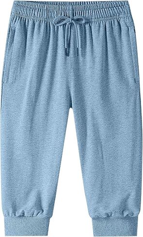 Men Baggy Capri Sweatpants Loose Cotton Drawstring Joggers with Pockets Casual Athletic Workout Gym Capri Sweat Pants in Kuwait