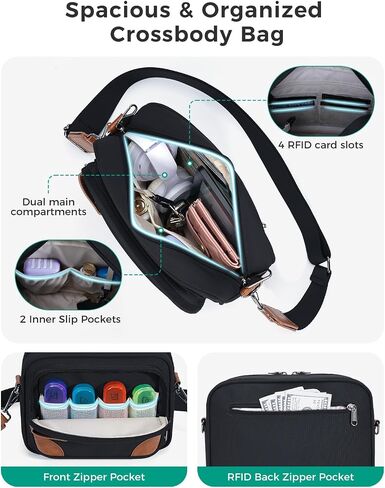 ECOHUB Crossbody Bag for Women Men, Multi Pocket Anti-Theft Travel Purse with RFID Blocking, Oxford PU Shoulder Bag in Kuwait