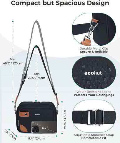 ECOHUB Crossbody Bag for Women Men, Multi Pocket Anti-Theft Travel Purse with RFID Blocking, Oxford PU Shoulder Bag in Kuwait