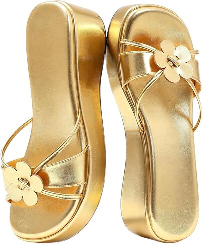 Accloris Platform Sandals Women Chunky Floral Wedge Sandals Comfortable Strap Square Toe Slip On Lightweight&Soft Wedges Chic Cute Summer Beach-Ready Shoes in Saudi Arabia