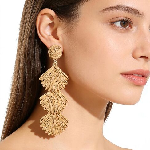 ILGANT 4 Pairs Handmade Boho Flower Earrings Set for Women, Bohemian Rattan Dangle Drop Earrings Cute Tropical Summer Vacation Beach Jewelry Fun Fashion in Saudi Arabia