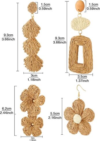 ILGANT 4 Pairs Handmade Boho Flower Earrings Set for Women, Bohemian Rattan Dangle Drop Earrings Cute Tropical Summer Vacation Beach Jewelry Fun Fashion in Saudi Arabia