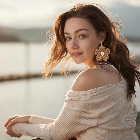 ILGANT 4 Pairs Handmade Boho Flower Earrings Set for Women, Bohemian Rattan Dangle Drop Earrings Cute Tropical Summer Vacation Beach Jewelry Fun Fashion in Saudi Arabia