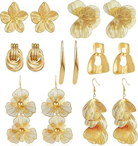 ILGANT Gold Flower Earrings Set for Women Chunky Gold Statement Earrings Big Plated Dangle Flower Jewelry for Women in Saudi Arabia