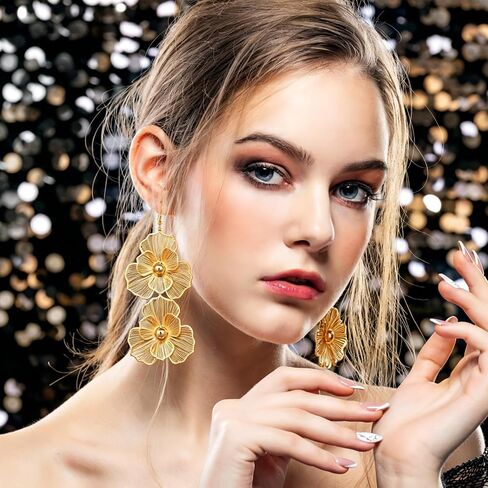ILGANT Gold Flower Earrings Set for Women Chunky Gold Statement Earrings Big Plated Dangle Flower Jewelry for Women in Saudi Arabia