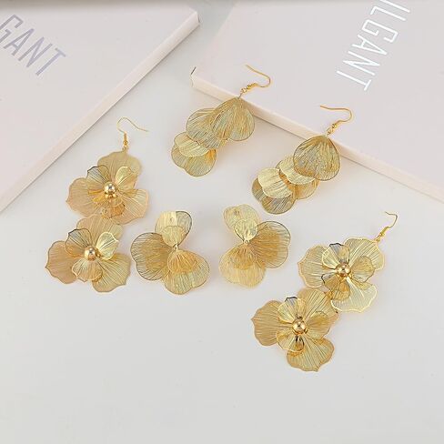 ILGANT Gold Flower Earrings Set for Women Chunky Gold Statement Earrings Big Plated Dangle Flower Jewelry for Women in Saudi Arabia