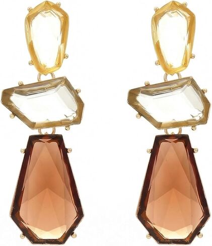 Statement Earrings for Women, Vintage Brown Rhinestone Drop Dangle Earrings Large Boho Colorful Geometric Earring for Formal Prom Party Wedding Jewelry in Saudi Arabia