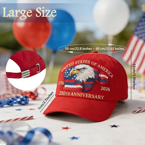 250th Anniversary USA Hat, Eagle & Flag Embroidered United States 250 Year American Anniversary Hat, Patriotic Hats for Men (US, Alpha, One Size, Red) in Saudi Arabia
