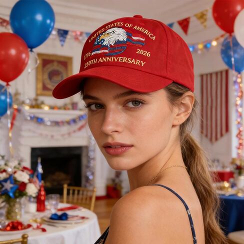 250th Anniversary USA Hat, Eagle & Flag Embroidered United States 250 Year American Anniversary Hat, Patriotic Hats for Men (US, Alpha, One Size, Red) in Saudi Arabia