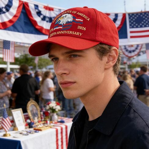 250th Anniversary USA Hat, Eagle & Flag Embroidered United States 250 Year American Anniversary Hat, Patriotic Hats for Men (US, Alpha, One Size, Red) in Saudi Arabia