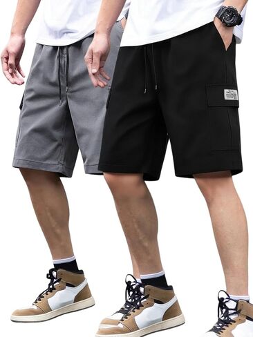2-Pack Men's Casual Shorts, Quick-Dry Athletic Shorts with Pockets, Streetwear Summer Shorts for Outdoor in Kuwait