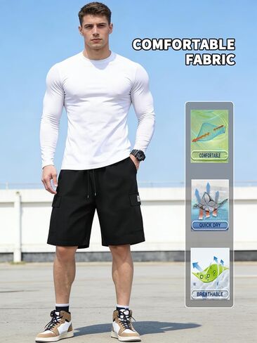 2-Pack Men's Casual Shorts, Quick-Dry Athletic Shorts with Pockets, Streetwear Summer Shorts for Outdoor in Kuwait