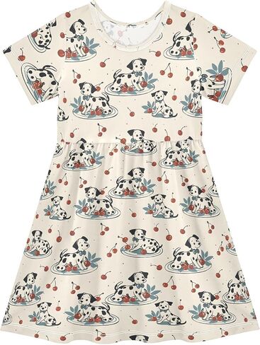 Flamingo Girls Short Sleeve Dress Summer Toddler Girl Casual Dresses Skater Flamingos Sundress for 2-8 Years in Kuwait