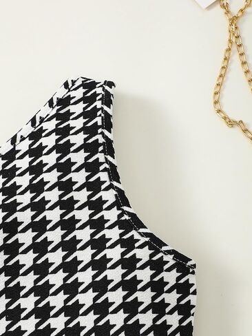 Girls Houndstooth One-Shoulder Bodycon Dress Asymmetrical Neck Dress Casual Chic Fitted Party Outfit in Kuwait