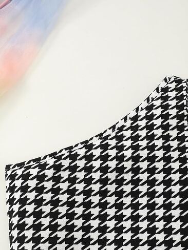 Girls Houndstooth One-Shoulder Bodycon Dress Asymmetrical Neck Dress Casual Chic Fitted Party Outfit in Kuwait