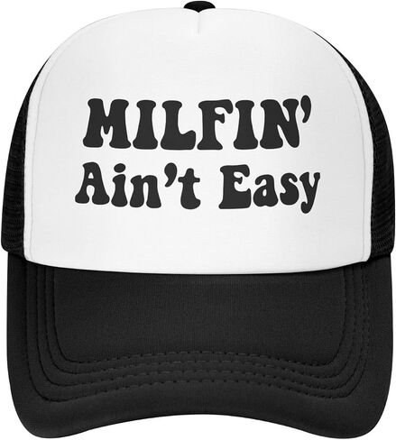 Milfin Aint Easy Funny Gag Trucker Hat for Adult Humor Adjustable Mesh Sport Baseball Caps for Women Men Black in Kuwait