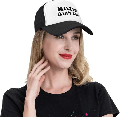 Milfin Aint Easy Funny Gag Trucker Hat for Adult Humor Adjustable Mesh Sport Baseball Caps for Women Men Black in Kuwait