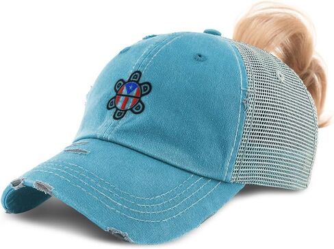 Ponytail Cap Women's Baseball Cap Embroidered Puerto Rico Flag Sol Taino Boricua Cotton in Kuwait