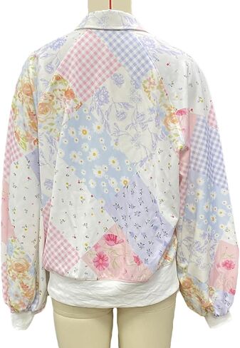 SOLILOQUY Women's Y2K Floral Patchwork Sweatshirt Oversized Half Button Collared Loose Vintage Boho Pullover Top Streetwear in Kuwait