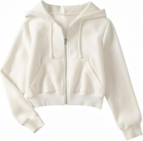 Women's Casual Cropped Hoodie Sweatshirts Long Sleeve Zip Up Jacket in Kuwait