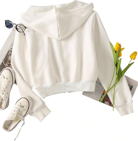 Women's Casual Cropped Hoodie Sweatshirts Long Sleeve Zip Up Jacket in Kuwait