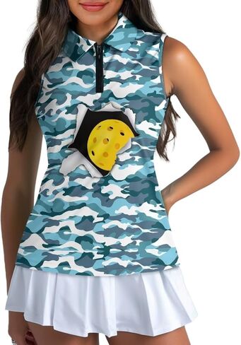 Women's Sleeveless Golf Polo Shirts, Collared Tennis Tank Tops, Quick Dry Lightweight 1/4 Zip Sports Shirt in Saudi Arabia