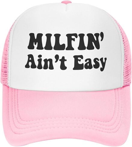 Milfin Aint Easy Funny Gag Trucker Hat for Adult Humor Adjustable Mesh Sport Baseball Caps for Women Men Black in Kuwait